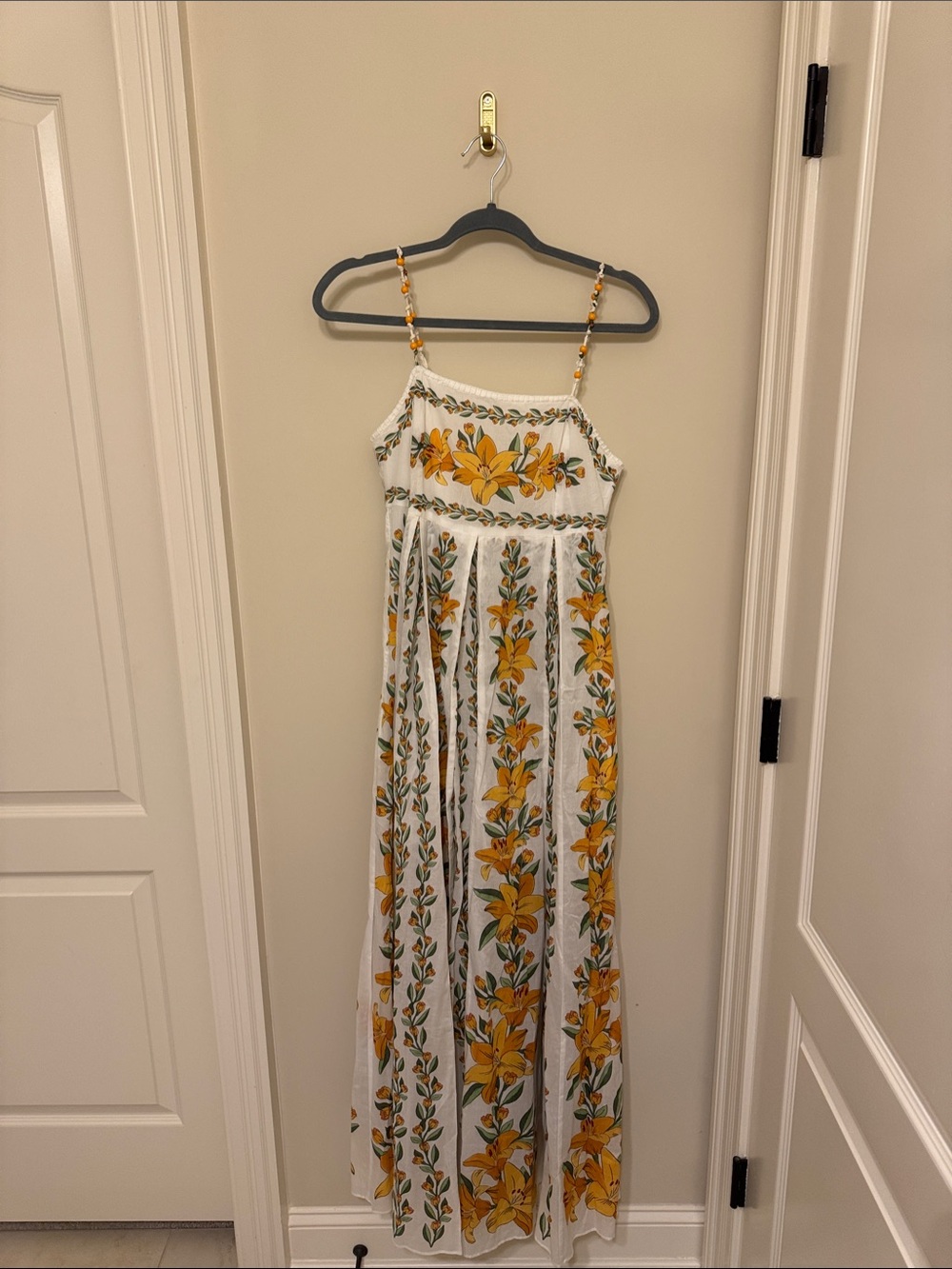 NWT FARM Rio White Maxi Dress with Yellow Floral Print